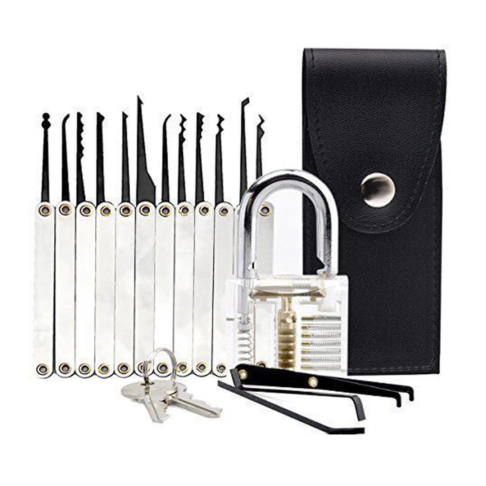 Small Lockpick Transparent Practice Padlock 12 Piece Unlocking Lock Pick Set Key Extr ...